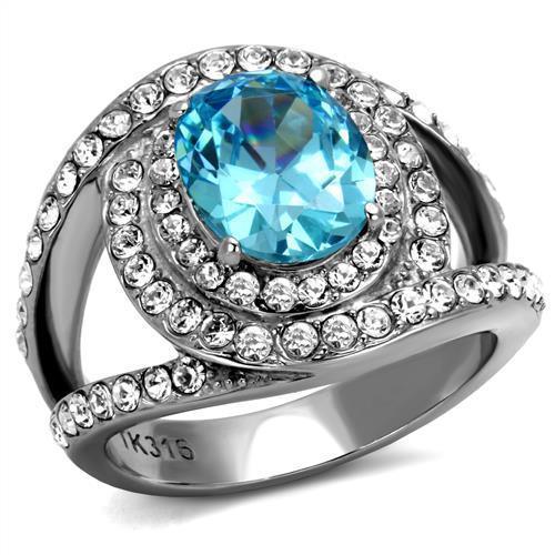 Womans Silver Aquamarine Ring Anillo Para Mujer Stainless Steel Ring with Glass in Sea Blue Urbino - Jewelry Store by Erik Rayo