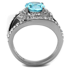 Load image into Gallery viewer, Womans Silver Aquamarine Ring Anillo Para Mujer Stainless Steel Ring with Glass in Sea Blue Urbino - Jewelry Store by Erik Rayo
