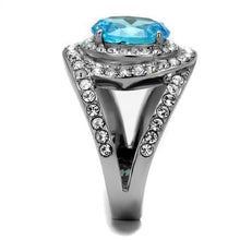 Load image into Gallery viewer, Womans Silver Aquamarine Ring Anillo Para Mujer Stainless Steel Ring with Glass in Sea Blue Urbino - Jewelry Store by Erik Rayo
