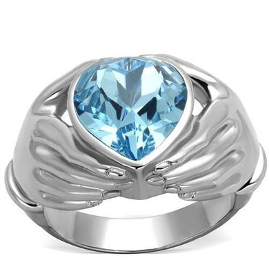 Womans Silver Aquamarine Ring Anillo Para Mujer y Ninos Unisex Kids Stainless Steel Ring with Top Grade Crystal in Sea Blue Ancona - Jewelry Store by Erik Rayo