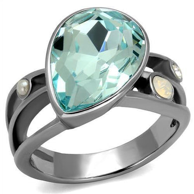 Womans Silver Aquamarine Ring Anillo Para Mujer Stainless Steel Ring with Top Grade Crystal in Sea Blue Desio - Jewelry Store by Erik Rayo