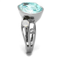 Load image into Gallery viewer, Womans Silver Aquamarine Ring Anillo Para Mujer y Ninos Unisex Kids Stainless Steel Ring with Top Grade Crystal in Sea Blue Desio - Jewelry Store by Erik Rayo
