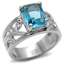 Load image into Gallery viewer, Womans Silver Aquamarine Ring High polished (no plating) 316L Stainless Steel Ring in Sea Blue TK081 - Jewelry Store by Erik Rayo
