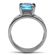 Load image into Gallery viewer, Womans Silver Aquamarine Ring High polished (no plating) 316L Stainless Steel Ring in Sea Blue TK081 - Jewelry Store by Erik Rayo
