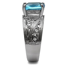 Load image into Gallery viewer, Womans Silver Aquamarine Ring High polished (no plating) 316L Stainless Steel Ring in Sea Blue TK081 - Jewelry Store by Erik Rayo
