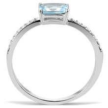 Load image into Gallery viewer, Womans Silver Aquamarine Ring High polished (no plating) 316L Stainless Steel Ring with AAA Grade CZ in Sea Blue DA011 - Jewelry Store by Erik Rayo

