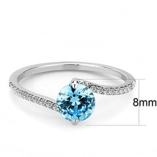 Load image into Gallery viewer, Womans Silver Aquamarine Ring High polished (no plating) 316L Stainless Steel Ring with AAA Grade CZ in Sea Blue DA014 - Jewelry Store by Erik Rayo
