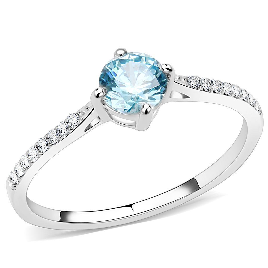 Womans Silver Aquamarine Ring High polished (no plating) 316L Stainless Steel Ring with AAA Grade CZ in Sea Blue DA019 - Jewelry Store by Erik Rayo