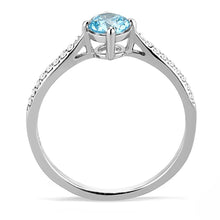 Load image into Gallery viewer, Womans Silver Aquamarine Ring High polished (no plating) 316L Stainless Steel Ring with AAA Grade CZ in Sea Blue DA019 - Jewelry Store by Erik Rayo
