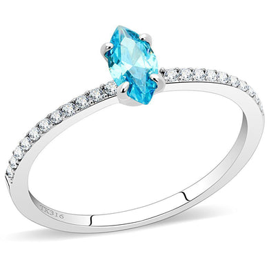 Womans Silver Aquamarine Ring High polished (no plating) 316L Stainless Steel Ring with AAA Grade CZ in Sea Blue DA034 - Jewelry Store by Erik Rayo