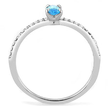 Load image into Gallery viewer, Womans Silver Aquamarine Ring High polished (no plating) 316L Stainless Steel Ring with AAA Grade CZ in Sea Blue DA034 - Jewelry Store by Erik Rayo
