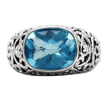 Load image into Gallery viewer, Womans Silver Aquamarine Ring High polished (no plating) 316L Stainless Steel Ring with Glass in Sea Blue TK020 - Jewelry Store by Erik Rayo
