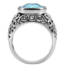 Load image into Gallery viewer, Womans Silver Aquamarine Ring High polished (no plating) 316L Stainless Steel Ring with Glass in Sea Blue TK020 - Jewelry Store by Erik Rayo
