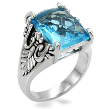 Load image into Gallery viewer, Womans Silver Aquamarine Ring High polished (no plating) 316L Stainless Steel Ring with Glass in Sea Blue TK021 - Jewelry Store by Erik Rayo
