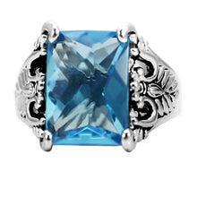 Load image into Gallery viewer, Womans Silver Aquamarine Ring High polished (no plating) 316L Stainless Steel Ring with Glass in Sea Blue TK021 - Jewelry Store by Erik Rayo

