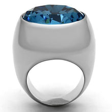 Load image into Gallery viewer, Womans Silver Aquamarine Ring High polished (no plating) 316L Stainless Steel Ring with Glass in Sea Blue TK1367 - Jewelry Store by Erik Rayo
