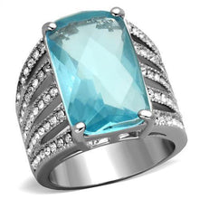 Load image into Gallery viewer, Womans Silver Aquamarine Ring High polished (no plating) 316L Stainless Steel Ring with Glass in Sea Blue TK1826 - Jewelry Store by Erik Rayo
