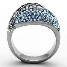 Load image into Gallery viewer, Womans Silver Aquamarine Ring High polished (no plating) 316L Stainless Steel Ring with Top Grade Crystal in Sea Blue TK1303 - Jewelry Store by Erik Rayo
