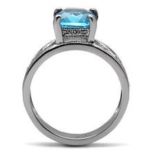 Load image into Gallery viewer, Womans Silver Aquamarine Ring High polished (no plating) Stainless Steel Ring in Sea Blue TK081 - Jewelry Store by Erik Rayo
