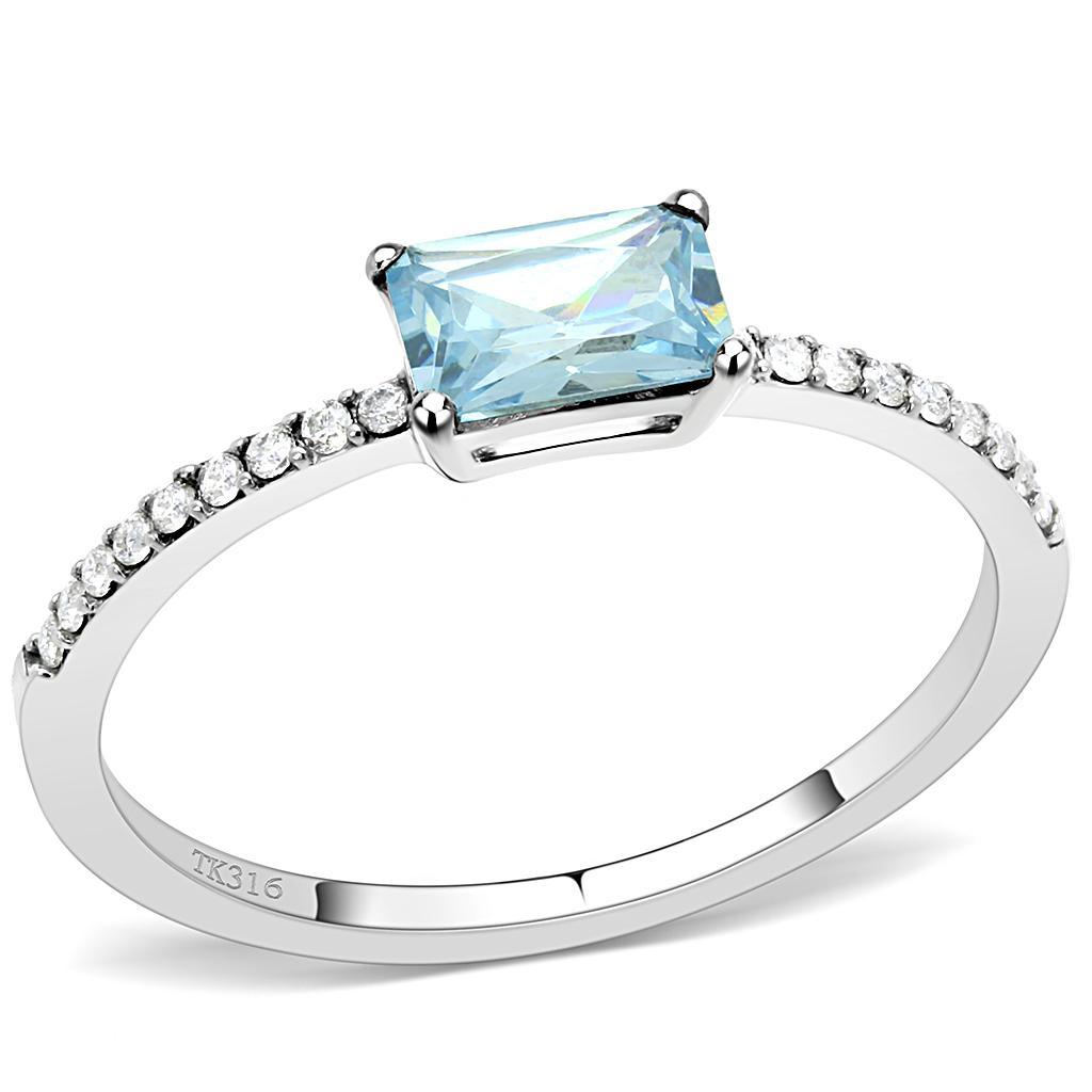 Womans Silver Aquamarine Ring High polished (no plating) Stainless Steel Ring with AAA Grade CZ in Sea Blue DA011 - ErikRayo.com