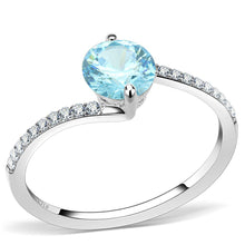 Load image into Gallery viewer, Womans Silver Aquamarine Ring High polished (no plating) Stainless Steel Ring with AAA Grade CZ in Sea Blue DA014 - Jewelry Store by Erik Rayo
