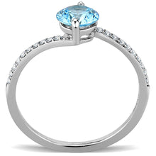 Load image into Gallery viewer, Womans Silver Aquamarine Ring High polished (no plating) Stainless Steel Ring with AAA Grade CZ in Sea Blue DA014 - ErikRayo.com

