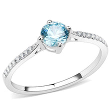 Load image into Gallery viewer, Womans Silver Aquamarine Ring High polished (no plating) Stainless Steel Ring with AAA Grade CZ in Sea Blue DA019 - Jewelry Store by Erik Rayo
