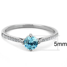 Load image into Gallery viewer, Womans Silver Aquamarine Ring High polished (no plating) Stainless Steel Ring with AAA Grade CZ in Sea Blue DA019 - ErikRayo.com
