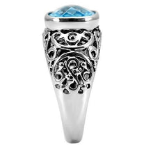 Load image into Gallery viewer, Womans Silver Aquamarine Ring High polished (no plating) Stainless Steel Ring with Glass in Sea Blue TK020 - Jewelry Store by Erik Rayo
