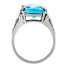 Load image into Gallery viewer, Womans Silver Aquamarine Ring High polished (no plating) Stainless Steel Ring with Glass in Sea Blue TK021 - Jewelry Store by Erik Rayo

