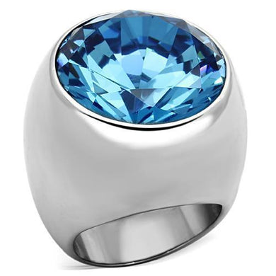 Womans Silver Aquamarine Ring High polished (no plating) Stainless Steel Ring with Glass in Sea Blue TK1367 - Jewelry Store by Erik Rayo