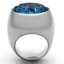 Load image into Gallery viewer, Womans Silver Aquamarine Ring High polished (no plating) Stainless Steel Ring with Glass in Sea Blue TK1367 - Jewelry Store by Erik Rayo
