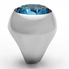 Load image into Gallery viewer, Womans Silver Aquamarine Ring High polished (no plating) Stainless Steel Ring with Glass in Sea Blue TK1367 - Jewelry Store by Erik Rayo

