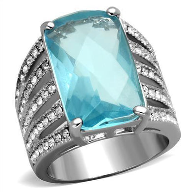 Womans Silver Aquamarine Ring High polished (no plating) Stainless Steel Ring with Glass in Sea Blue TK1826 - Jewelry Store by Erik Rayo