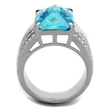 Load image into Gallery viewer, Womans Silver Aquamarine Ring High polished (no plating) Stainless Steel Ring with Glass in Sea Blue TK1826 - Jewelry Store by Erik Rayo
