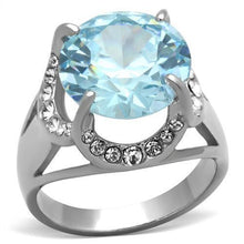 Load image into Gallery viewer, Womans Silver Aquamarine Ring Ring High polished (no plating) 316L Stainless Steel Ring with AAA Grade CZ in Sea Blue TK1423 - Jewelry Store by Erik Rayo
