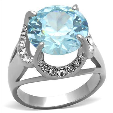 Womans Silver Aquamarine Ring Ring High polished (no plating) 316L Stainless Steel Ring with AAA Grade CZ in Sea Blue TK1423 - ErikRayo.com