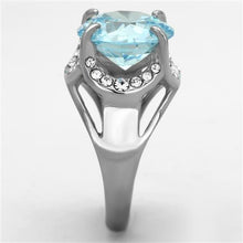 Load image into Gallery viewer, Womans Silver Aquamarine Ring Ring High polished (no plating) 316L Stainless Steel Ring with AAA Grade CZ in Sea Blue TK1423 - Jewelry Store by Erik Rayo
