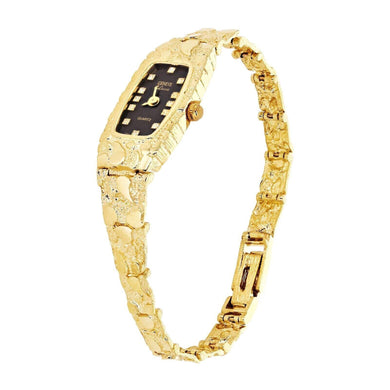 Women's 14k Yellow Gold Nugget Band Bracelet Geneve Watch with Diamonds 7-7.5