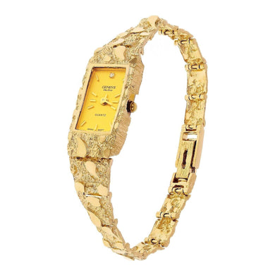 Women's 14k Yellow Gold Nugget Band Wrist Bracelet Geneve Watch with Diamond 7