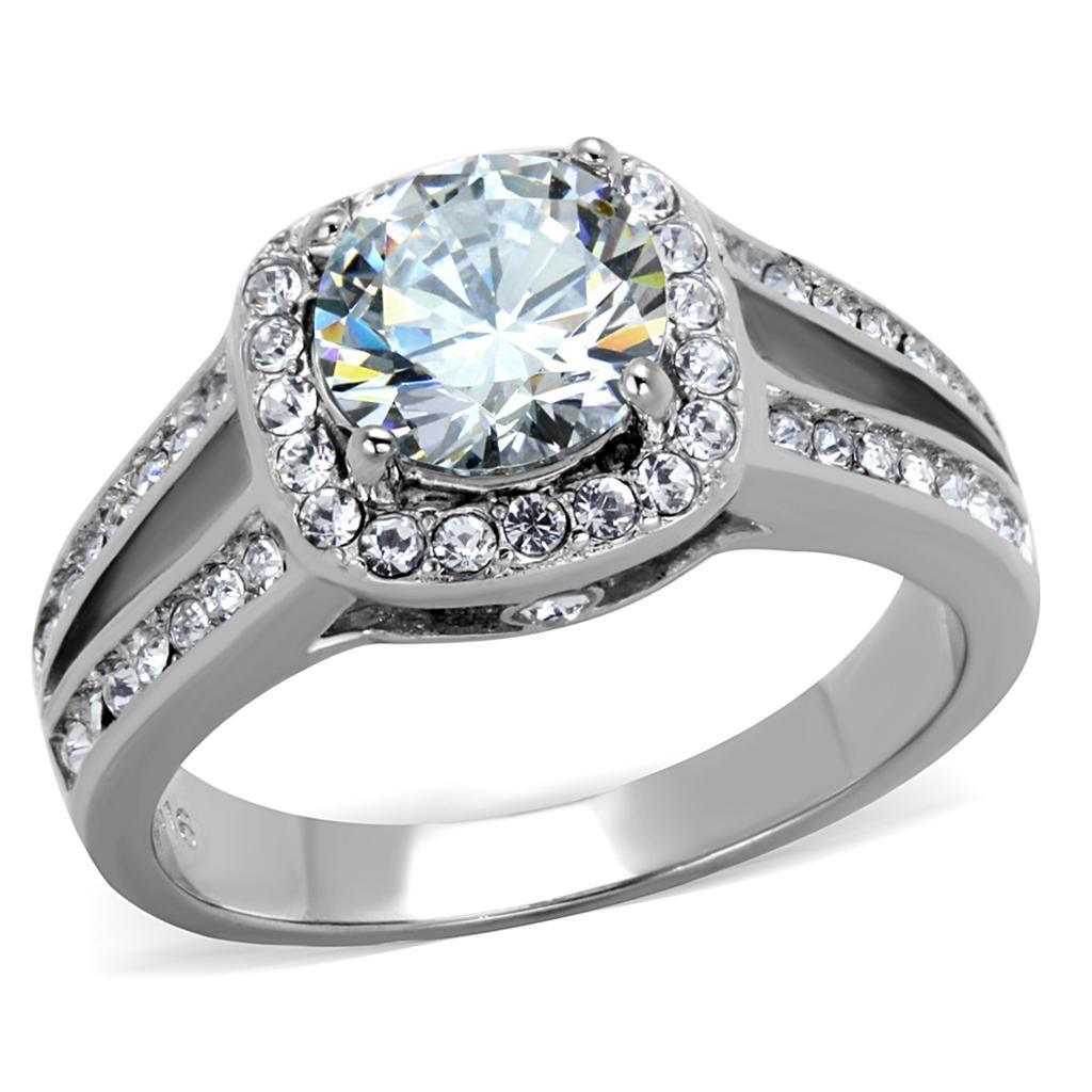 Women's Ring Wedding Large CZ Stainless Steel Ring with AAA Grade CZ in Clear - ErikRayo.com
