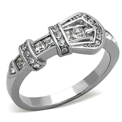 Women's Stainless Steel Belt Buckle Clear CZ Crystal Band Ring - Jewelry Store by Erik Rayo