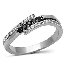 Load image into Gallery viewer, Women&#39;s Stainless Steel Black &amp; Clear Round CZ 3 Row Dual Offset Band Ring - ErikRayo.com
