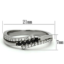Load image into Gallery viewer, Women&#39;s Stainless Steel Black &amp; Clear Round CZ 3 Row Dual Offset Band Ring - ErikRayo.com
