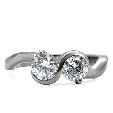 Women's Stainless Steel Dual 2 Round CZ Promise Wedding Engagement Swirl Ring Anillo Para Mujer - Jewelry Store by Erik Rayo