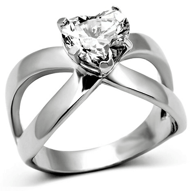 Women's Stainless Steel Heart Solitaire CZ Dual Band Promise Engagement Ring - Jewelry Store by Erik Rayo