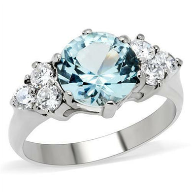 Women's Stainless Steel Round Cut London Blue Light Topaz CZ Ring Band - Jewelry Store by Erik Rayo