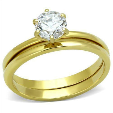 Women's Stainless Steel Solitaire Round cz Engagement Wedding Gold GP Ring Set - ErikRayo.com
