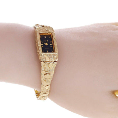 Women's Watch 10k Yellow Gold Nugget Link Bracelet Geneve Wrist Watch with Diamond 7