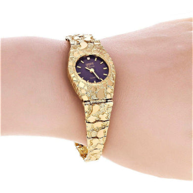 Women's Watch 10k Yellow Gold Nugget Link Bracelet Geneve Wrist Watch with Diamond 7